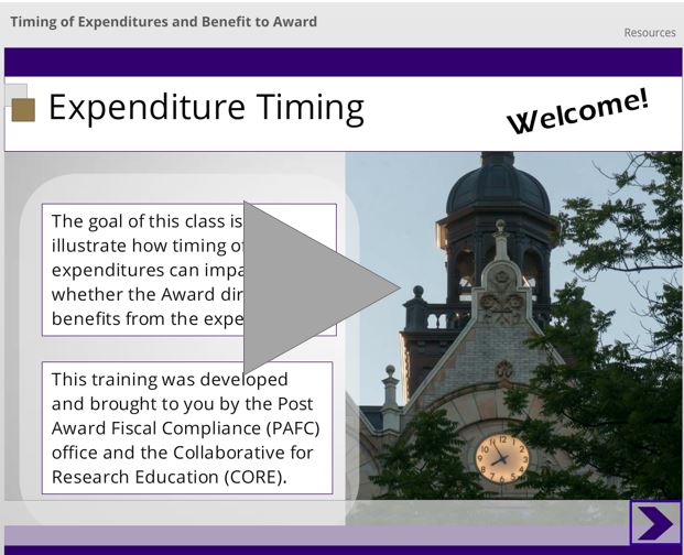 link to elearning on expenditure timing
